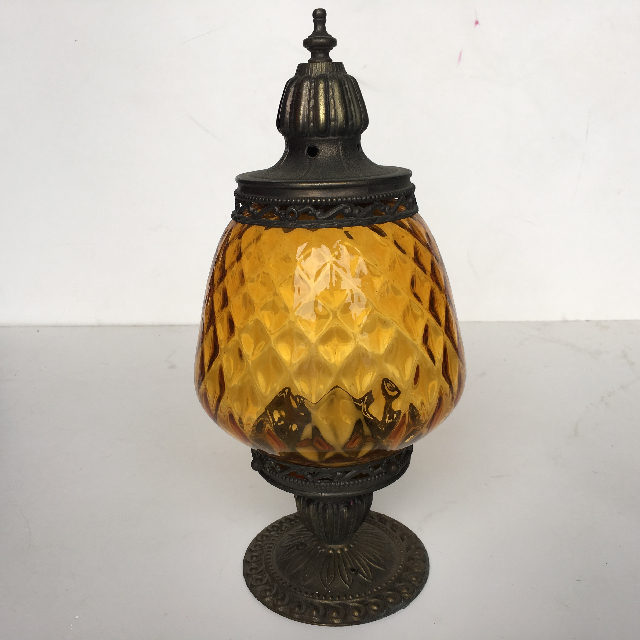 LANTERN, Moroccan - Brass w Amber Shade